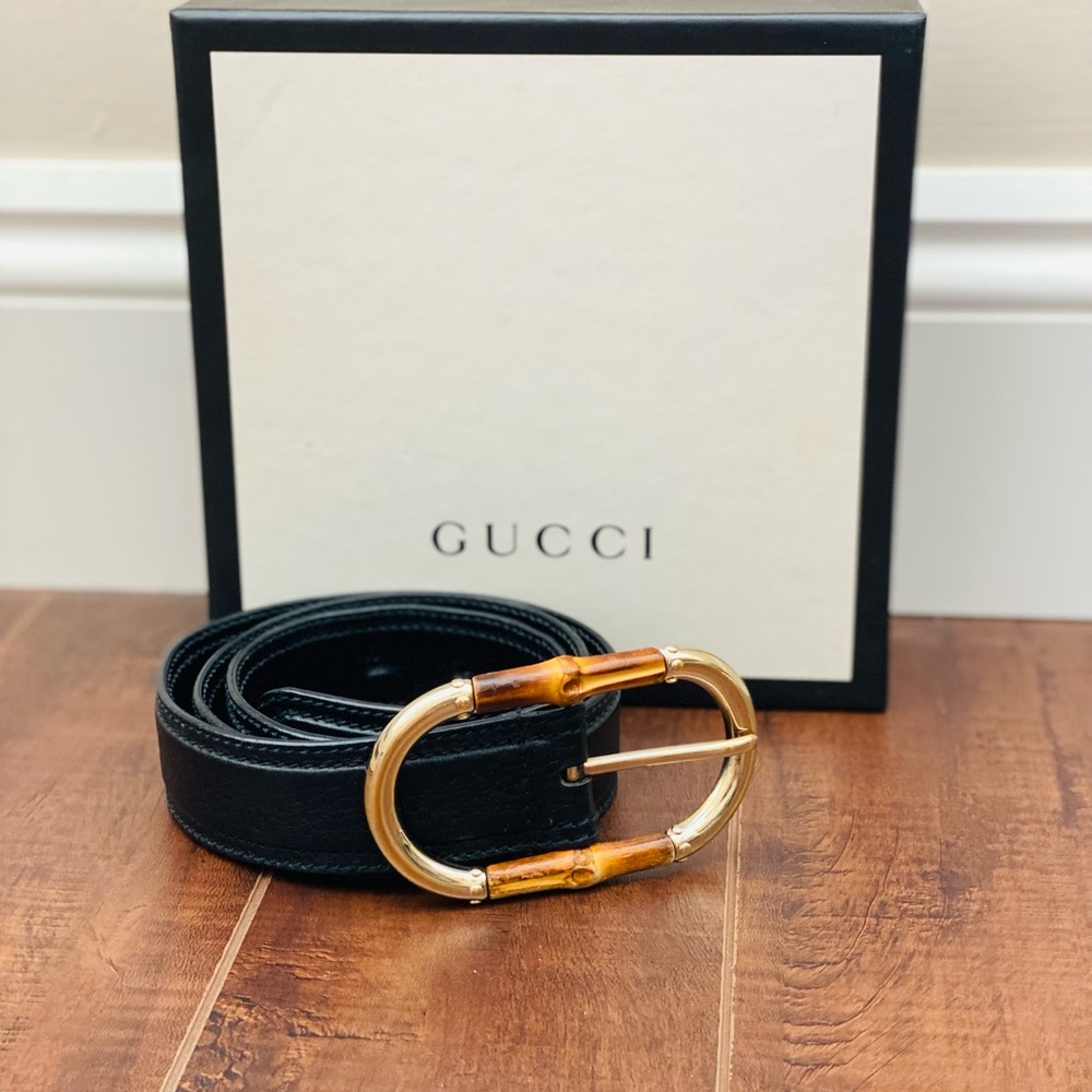 Gucci Bamboo Black Leather Belt 85/34